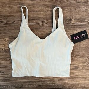 Peachy Athletic Ribbed Willa Sports Bra Top in Wild Oat women’s size S